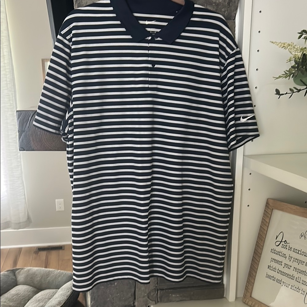 Nike Black and White Striped Men's Polo Shirt